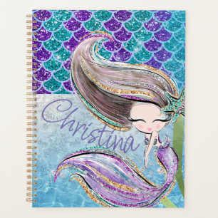 Mermaid Glitter Illustration with Tail Scales Planner