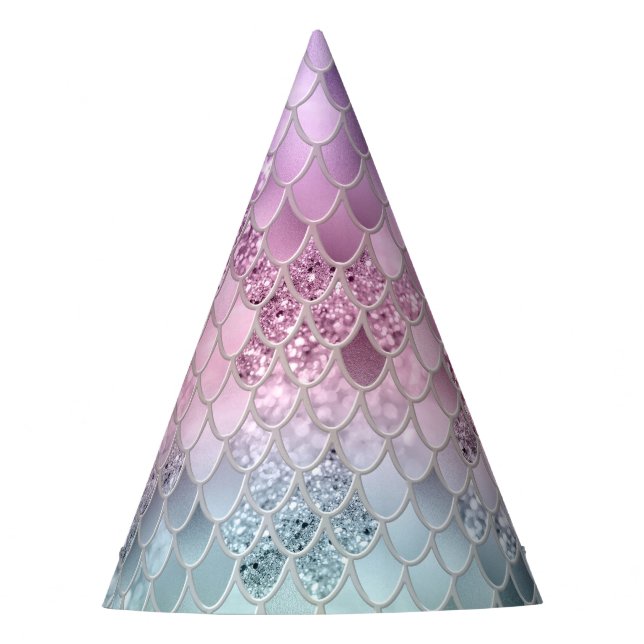 Mermaid Glitter Scales #2a (Faux Glitter) #shiny  Party Hat (Front)