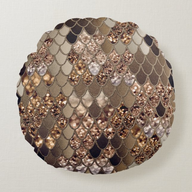 Mermaid Glitter Scales #6 Round Cushion (Front)