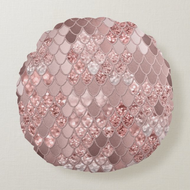Mermaid Glitter Scales #8 (Faux Glitter) Round Cushion (Front)