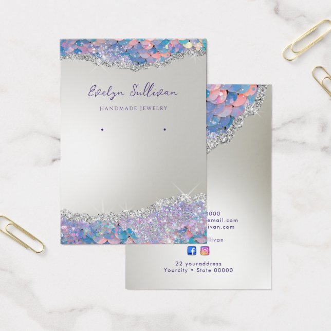 Mermaid glitter sequin jewellery display card (Office)