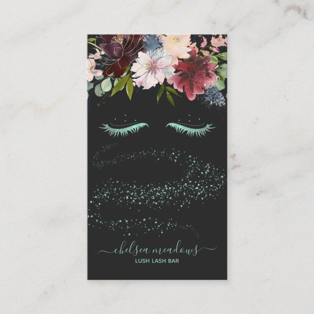 Mermaid Glitter Signature Floral Eyelash Business Card (Front)