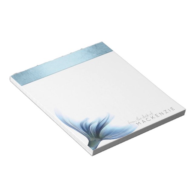 Mermaid Glitz Desk | Princess Blue Tail and Name Notepad (Angled)