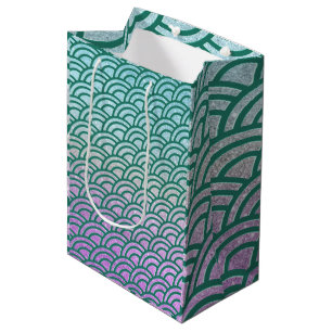 Mermaid Green and Purple Faux Glitter Medium Gift Bag