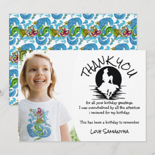Mermaid Green Birthday Party Thank You Invitation