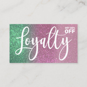 Mermaid Green Pink Triple Glitter Ombre Typography Loyalty Card