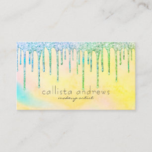 Mermaid Green Yellow Glitter Drips Makeup Artist Business Card