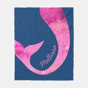 Mermaid Half Fun Custom Name Pink Fleece Blanket