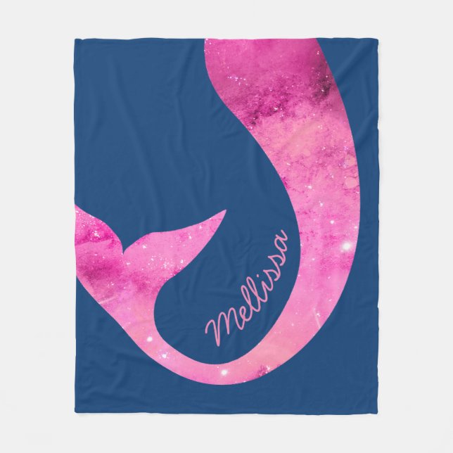 Mermaid Half Fun Custom Name Pink Fleece Blanket (Front)