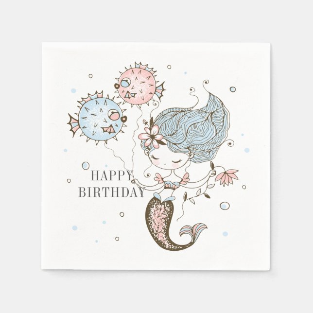 Mermaid Happy Birthday  Napkin (Front)