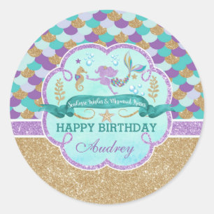 Mermaid Happy Birthday Personalised Sticker