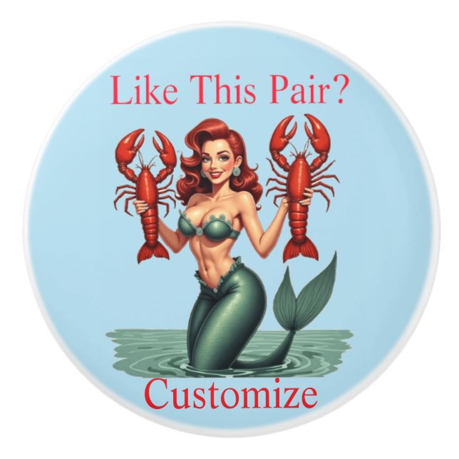 Mermaid Holding Lobsters Thunder_Cove Ceramic Knob (Front)