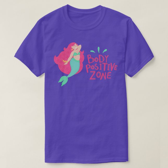 Mermaid illustration Body Positive Zone on purple  T-Shirt (Design Front)