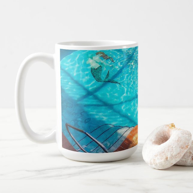 Mermaid in a Swimming Pool Coffee Mug (With Donut)