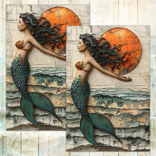 MERMAID IN MIXED MEDIA DECOUPAGE TISSUE PAPER