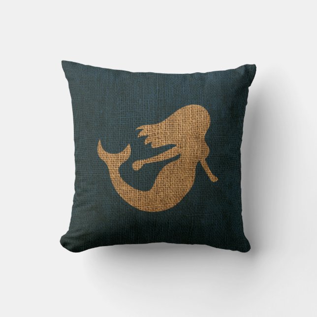 Mermaid in Rustic Blue Cushion (Front)