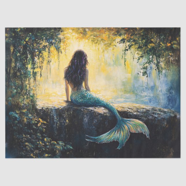 Mermaid in the Cove Painting Decoupage Tissue Paper (Front)