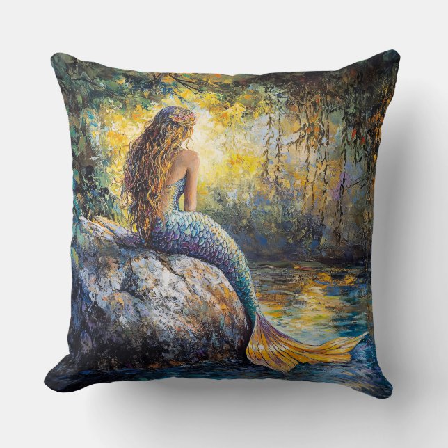 Mermaid in the Grotto Painting Cushion (Front)
