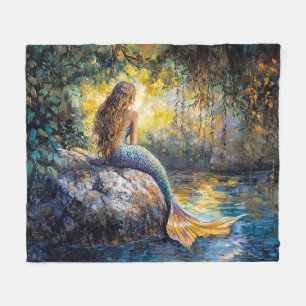 Mermaid in the Grotto Painting Fleece Blanket