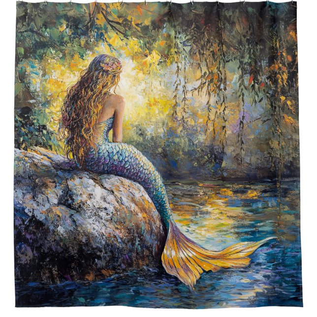 Mermaid in the Grotto Painting Shower Curtain (Front)