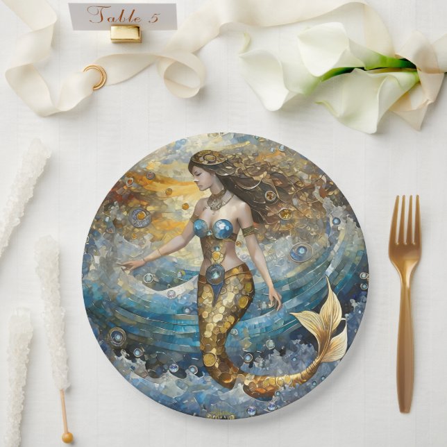 Mermaid in the Ocean Waves Paper Plate (Wedding)