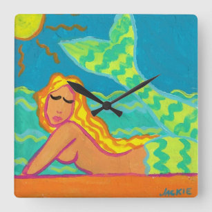 Mermaid in the Sunshine Abstract Painting Square W Square Wall Clock