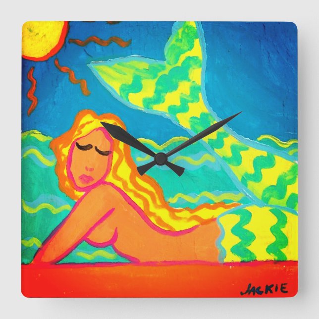 Mermaid in the Sunshine Abstract Painting Square Wall Clock (Front)