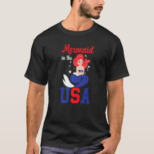 Mermaid In The Usa Flag Patriotic American 4th Of T-Shirt