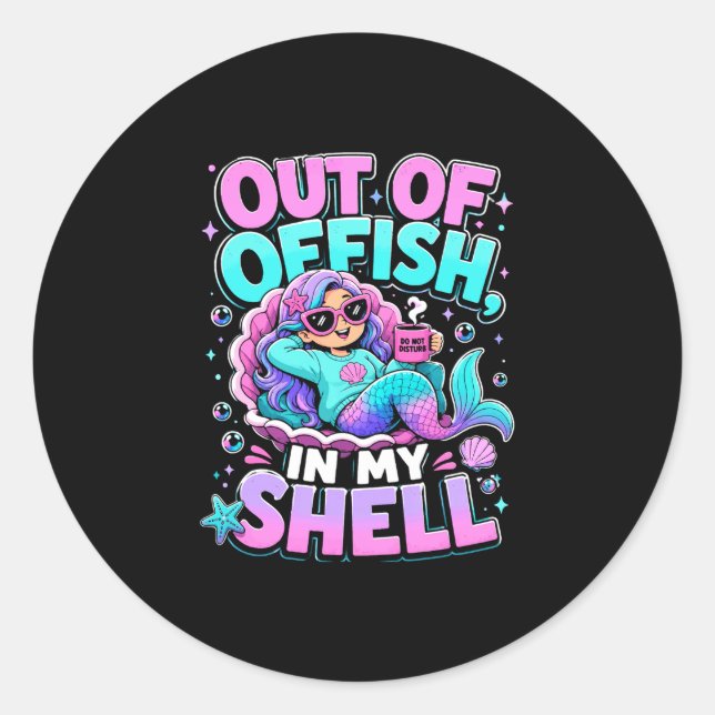 Mermaid introvert shell mode do not disturb beach classic round sticker (Front)