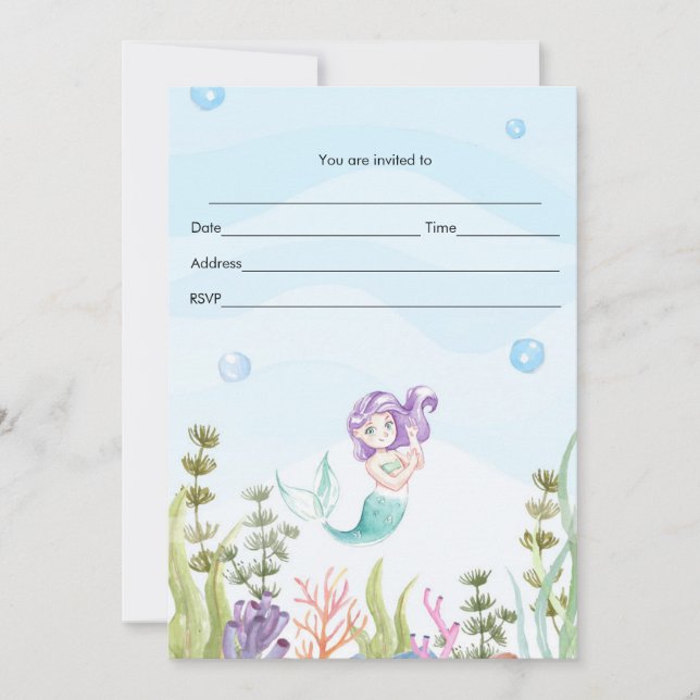Mermaid Invitation Fill In Watercolor (Front)