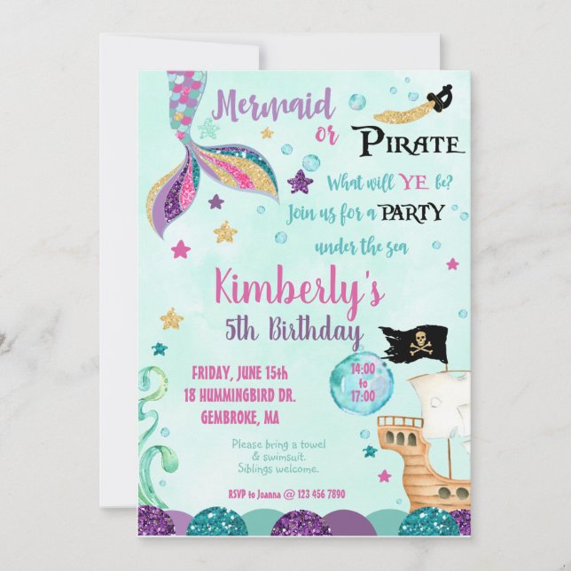 Mermaid Invitation, Under the Sea Party Invitation (Front)