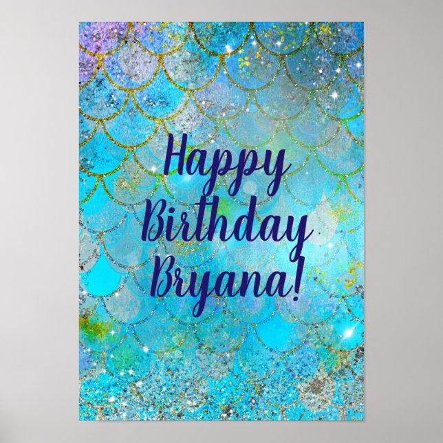 Mermaid Iridescent Pearl Shimmer Birthday Party Poster (Front)