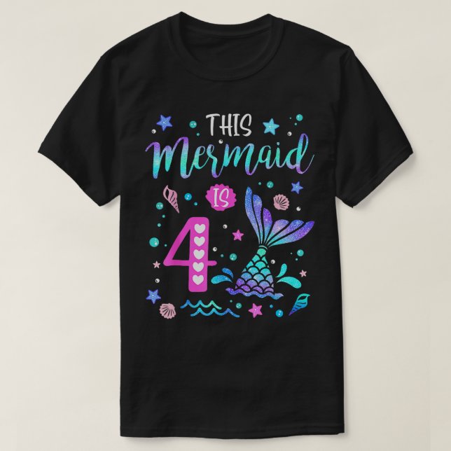 Mermaid Is 4 Yrs Old 4Th Birthday Girl Mermazing T T-Shirt (Design Front)