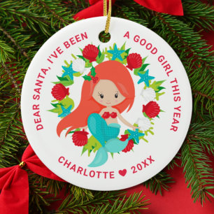 Mermaid I've Been Good Girl Photo Christmas Ceramic Tree Decoration
