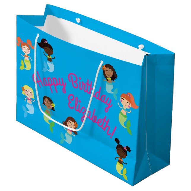 Mermaid Kids Birthday Pool Party Large Gift Bag (Front Angled)