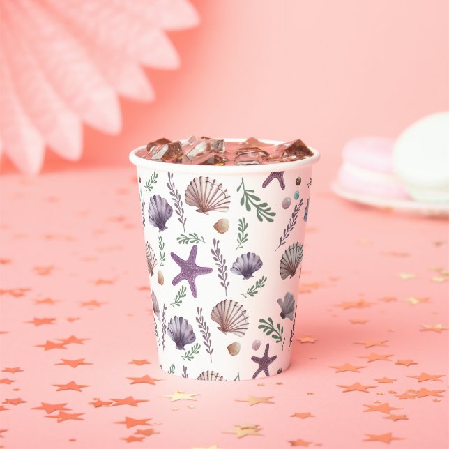Mermaid Kids Birthday Sea Purple Pattern Paper Cups (Insitu)