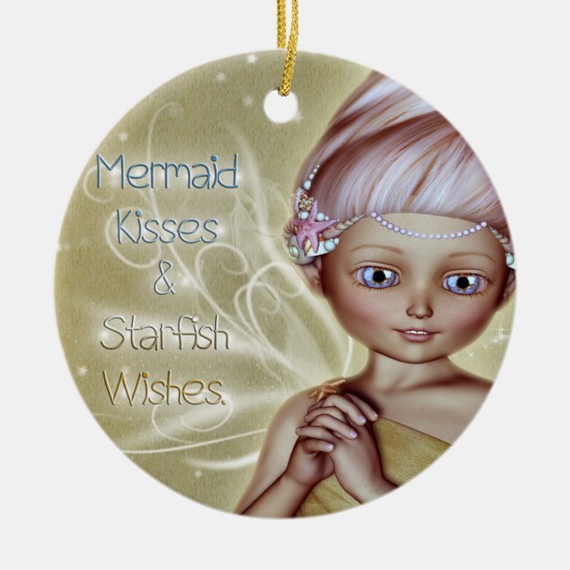 Mermaid Kisses Ceramic Tree Decoration (Front)
