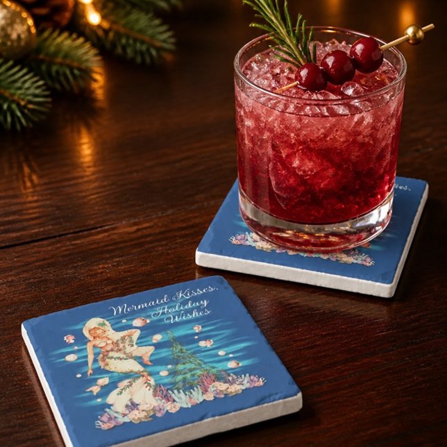 Mermaid Kisses, Holiday Wishes Stone Coaster (Creator Uploaded)