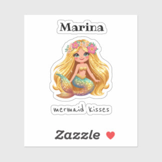 Mermaid kisses personalised name stickers