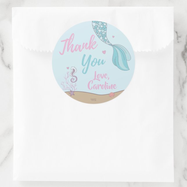 Mermaid Kisses Starfish Wishes Birthday Thank You Classic Round Sticker (Bag)
