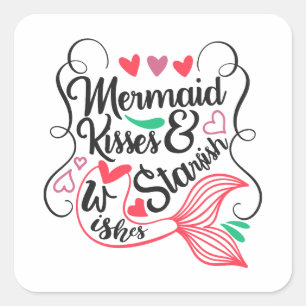 Mermaid Kisses Starfish Wishes Square Sticker