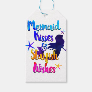 Mermaid Kisses & Starfish Wishes Watercolor Beachy Gift Tags