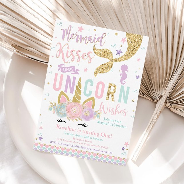 Mermaid kisses & Unicorn Wishes Birthday Invitation (Creator Uploaded)