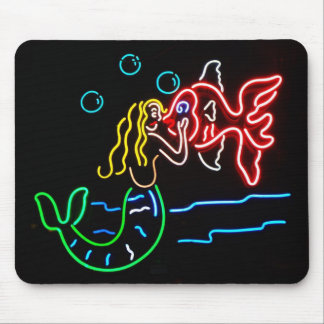 Mermaid Kissing Fish in Neon Mouse Pad