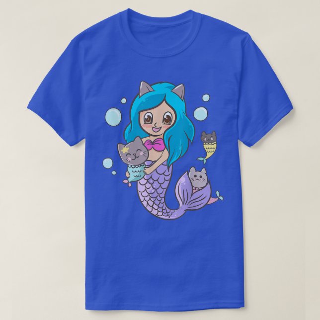 Mermaid Kitten Cats  Cute Kawaii Anime Japanese  T-Shirt (Design Front)