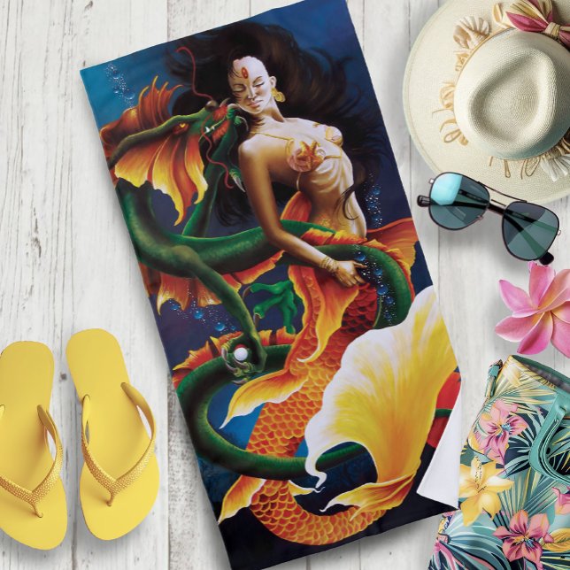 Mermaid Koi Dragon Fantasy Beach Towel (Creator Uploaded)