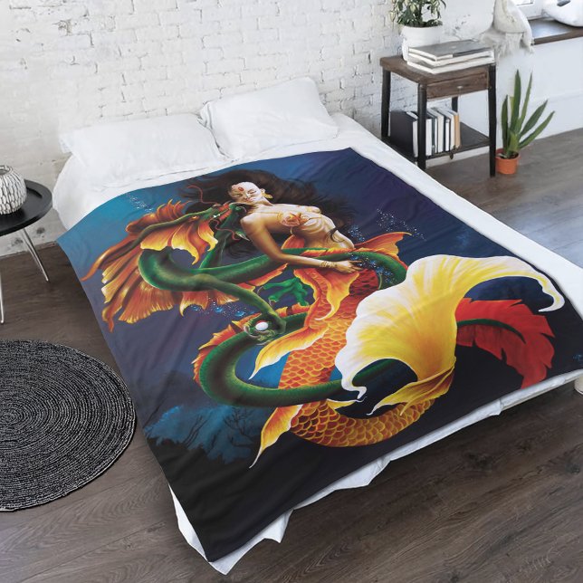 Mermaid Koi Dragon Fantasy Fleece Blanket (Creator Uploaded)