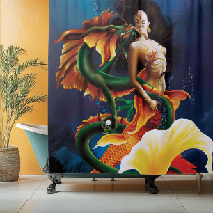 Mermaid Koi Dragon Fantasy Shower Curtain