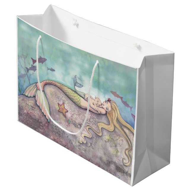 Mermaid Lullaby Mother and Baby Mermaid Fantasy Large Gift Bag (Front Angled)