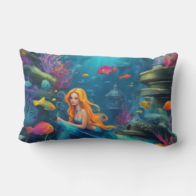 Mermaid - Lumbar Pillow 13" x 21" (Back)